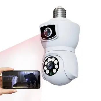 Камера с лампочкой, беспроводная камера безопасности, 360-дюймовая Wifi-камера 2,4 ГГц с ночным видением и двусторонним звуком, 2-мегапиксельная камера с двумя объективами Изображение