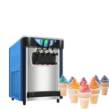 Коммерческая Машина Для Производства Мягкого Мороженого С Тремя Вкусами, Небольшая Машина Для Производства Замороженного Йогурта Из Нержавеющей Стали Изображение