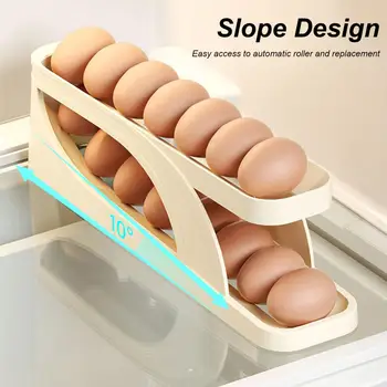 Компактная подставка для яиц Двухъярусный контейнер для хранения яиц-скручивалок Компактная подставка для кухонного холодильника Держатель для яиц Диспенсер Изображение