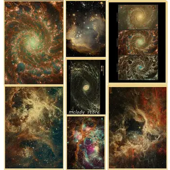 космические плакаты Звездное Небо Космическая Галактика Декор Солнечная Система Планета Вселенная Винтажная настенная живопись из крафт-бумаги Изображение