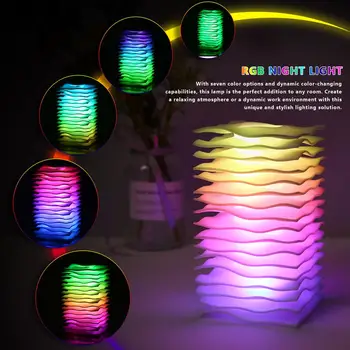Красочный ночник для декора спальни USB Перезаряжаемая Регулируемая Цветная светодиодная настольная лампа с дистанционным управлением для детской комнаты Изображение