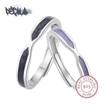 Креативное кольцо из стерлингового серебра 925 пробы для женщин, классическое обручальное кольцо с эмалью ручной работы для пары с регулируемым отверстием Изображение