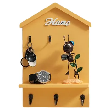 Крючки для хранения ключей в форме дома, деревянные настенные для украшения дома и общежития Изображение
