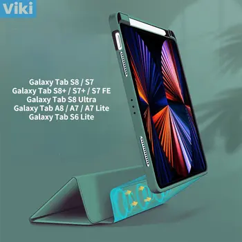 Магнитный чехол для Samsung Galaxy Tab S8 S7 FE Plus S6 Lite, Обложка-Книжка с Держателем Карандаша, Задняя Крышка Galaxy A8 A7 Lite 2022 Изображение