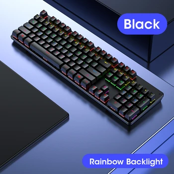 Механическая клавиатура 104 клавиш Проводные игровые клавиатуры Синий переключатель USB проводной с RGB радужной подсветкой для ПК Компьютерный геймер Изображение