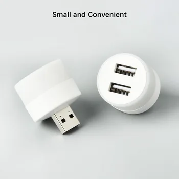Мини-круглый USB-ночник USB с 2-портовым разветвителем, адаптер-концентратор, светодиодная лампа для защиты глаз, энергосберегающая лампа для чтения Изображение