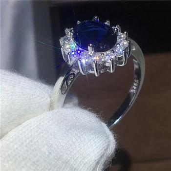Модные простые цветочные кольца для женщин, Элегантные роскошные Ювелирные изделия с синим цирконом, Обручальное кольцо, Юбилей, подарок на День рождения Изображение