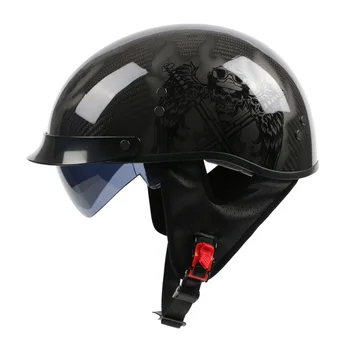 Мотоциклетный шлем для верховой езды в стиле ретро с половиной лица, высококачественный полулегкий шлем для скутера, электрический дорожный шлем из углеродного волокна Изображение