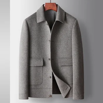 Мужская куртка высшего качества, осенне-зимние двусторонние шерстяные куртки ручной работы с лацканами, мужское деловое повседневное однобортное шерстяное пальто Изображение