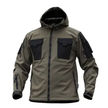 Мужская тактическая уличная штурмовая куртка Soft Shell с несколькими карманами, утолщенная водонепроницаемая ветрозащитная износостойкая походная куртка Изображение