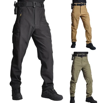 Мужские боевые брюки-карго, военно-тактические брюки, водонепроницаемые брюки с несколькими карманами, повседневная тренировочная одежда, походная одежда Изображение