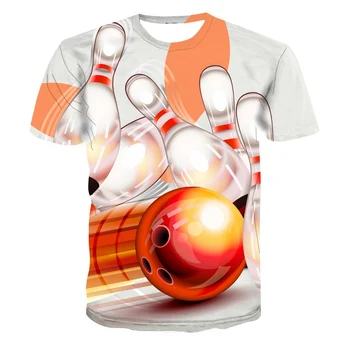 Мужские футболки для боулинга, забавные топы, Летние футболки с короткими рукавами и графическим 3D принтом, повседневные футболки в стиле харадзюку, одежда оверсайз с круглым вырезом Изображение