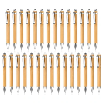 Набор бамбуковых ручек для гравировки, деревянная Выдвижная Бамбуковая ручка с дополнительной заправкой черными чернилами, шариковая ручка для ведения журнала. Изображение