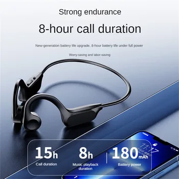 Наушники с костной проводимостью, беспроводные наушники Bluetooth 5.3, водонепроницаемая спортивная гарнитура с микрофоном для тренировок, бега, вождения Изображение