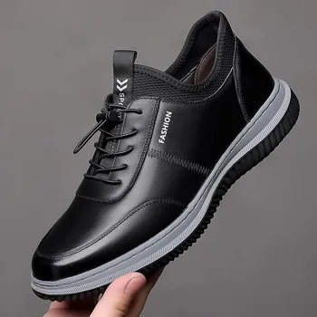 Новая мужская обувь из искусственной кожи, легкая спортивная мужская обувь, Дышащая Удобная повседневная обувь для бега на шнуровке, Уличные мужские кроссовки Изображение