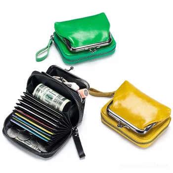 Новое модное портмоне из мягкой натуральной кожи, женское портмоне со слотом для нескольких карт, съемная сумка-клипса, маленький кошелек в стиле ретро Изображение