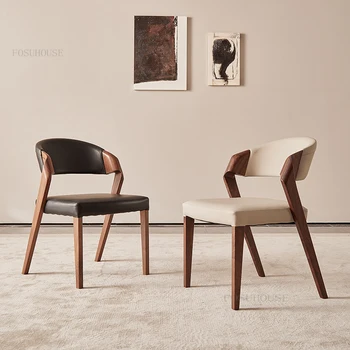 Обеденные стулья Nordic из массива дерева для кухни, легкий роскошный обеденный стул, дизайнерское кресло со спинкой для дома, мебель для столовой Изображение