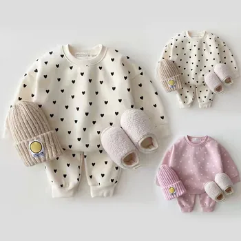 Осенне-зимняя детская одежда из 2 предметов для маленьких девочек и мальчиков, толстовка с длинными рукавами и принтом 