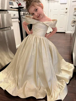 Платье для девочки с цветочным узором для вечеринки, бальное платье принцессы для детей, платье для вечеринки по случаю дня рождения, простое платье с бантом для первого причастия 2023 Изображение