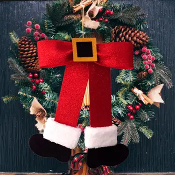 Подарочная коробка Рождественский бант, сияющий бант на ножке Санта-Клауса, сияющее украшение в виде рождественского банта, подвеска в виде банта на ножках Санта-Клауса для Рождественской елки Изображение
