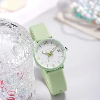 Простые женские цифровые водонепроницаемые часы Календарь Силиконовая лента Кварцевые часы Наручные часы для студенток Montre Femme Relogio Feminino Изображение