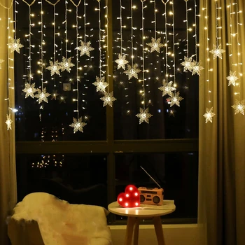 Рождественский светильник, светодиодный занавес в виде снежинок, гирлянды из фей-сосулек, уличная гирлянда, украшение для домашней вечеринки в саду на Новый год Изображение