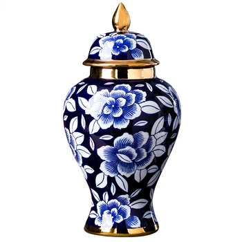 Роскошная керамическая ваза для украшения дома, современная бело-голубая антикварная фарфоровая ваза, простые аксессуары для гостиной, домашняя ваза для цветов Изображение
