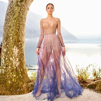 Роскошное вечернее платье русалки из Дубая Sharon Said, элегантное вечернее платье с длинным рукавом, прозрачное для свадьбы 2023, арабские платья SS328 Изображение