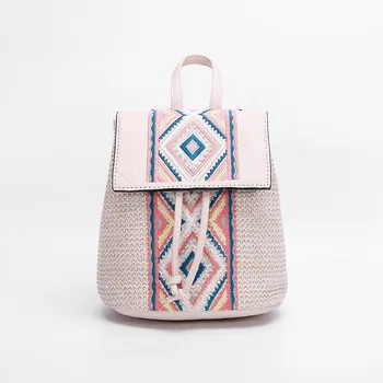 Роскошный брендовый дизайн, Весенне-летний рюкзак из соломенной ткани, сумка через плечо с вышивкой в виде ромба, сумки-ведра из искусственной кожи, женские сумки-ведра Изображение