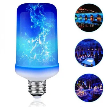 Светодиодная лампа с эффектом пламени E27, имитирующая пламя синей декоративной лампы, многорежимная кукурузная лампа для домашнего декора комнаты для вечеринок Изображение