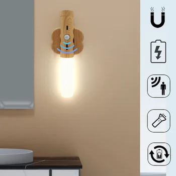 Светодиодный деревянный ночник, Беспроводной USB Type-c, светодиодный настенный светильник, светильник для кухонного шкафа, Светильник для домашнего стола, Прикроватный светильник Изображение