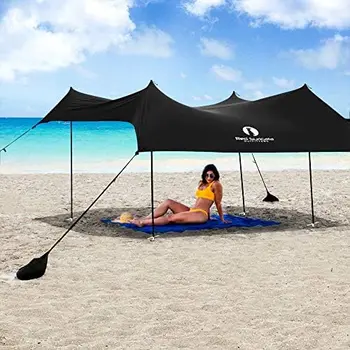 Семейная пляжная палатка Suricata и пляжный навес, солнцезащитный козырек UPF50, солнцезащитный козырек с 4 алюминиевыми опорами, 4 якорями и песком Изображение