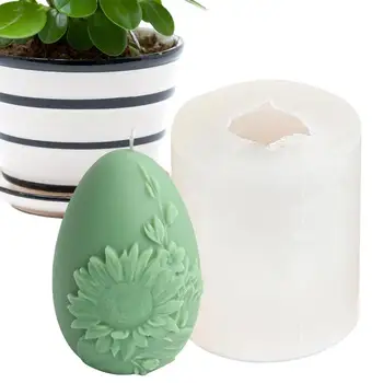 Силиконовая Пасхальная форма, 3D Форма для свечей с текстурой подсолнуха, формы для литья из эпоксидной смолы в форме яйца для ароматерапевтических свечей своими руками Изображение