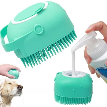 Силиконовая щетка для шампуня для домашних собак, Перчатка для купания, Массажный душ для кошек, Мягкий Скраб для волос, средство для чистки лап, принадлежности для мытья Изображение