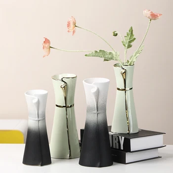 Скандинавские керамические вазы, украшения для дома, цветочная композиция, Декоративная креативная цветочная композиция, Гидропонная ваза для сухих цветов Изображение