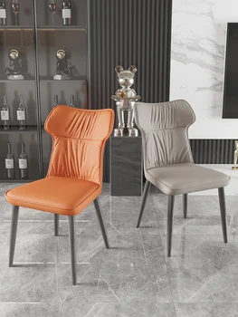 Скандинавские современные обеденные стулья, табуреты для отдыха, кофейня, роскошные обеденные стулья из искусственной кожи, мебель для гостиной, кухни, столовой Изображение