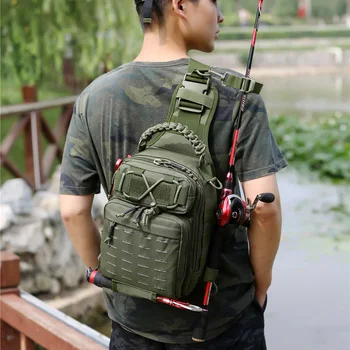 Сумка для рыбалки, Армейский зеленый Светоотражающий рюкзак для альпинизма, Походный портативный Модный сундук-мессенджер, Тактические сумки Оксфорд Унисекс Изображение