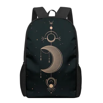Темно-Золотой Художественный Глаз Луна Звезды 3D Принт Сумки Для Книг Back To School Bag Подарок для Мальчиков И Девочек Детский Рюкзак Стильный Для Начальной Школы Изображение