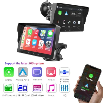 Универсальное 7-дюймовое автомобильное радио, мультимедийное видео, беспроводной сенсорный экран Android Auto и беспроводной плеер Carplay для автомобилей Nissan Toyota Изображение