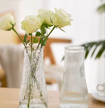 Утолщенное квадратное стекло с точной резьбой, прозрачная ваза для цветов на водной основе, обеденный стол, украшение дома, мягкое украшение Изображение