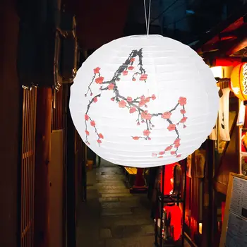Фонарь Бумажные Подвесные Фонари Японский Китайский Светильник Свадебный Рамэн Шелковый Круглый Новогодний Декоративный Красный Вишневый Воздушный Шар Открытый Diy Изображение