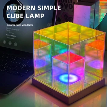 Цветная коробка с кубиками Рубика прикроватная лампа для спальни индивидуальные украшения креативное оформление атмосферы рабочего стола ночник Изображение