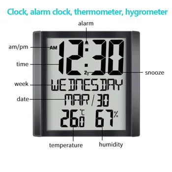 Цифровой календарь температуры и влажности в помещении для пожилых людей с большим дисплеем на батарейках Изображение