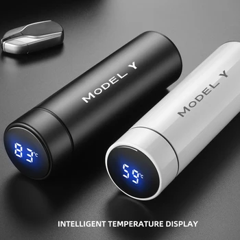 цифровой термос объемом 500 мл для Tesla model y С интеллектуальным дисплеем температуры, бутылка для воды, вакуумная термосумка для сохранения тепла Изображение