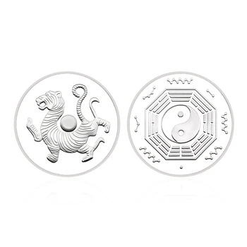 Четыре Великих Божественных зверя Серебряная монета Белый Тигр Памятная медаль ремесла Предметы коллекционирования Медаль Подарки Изображение
