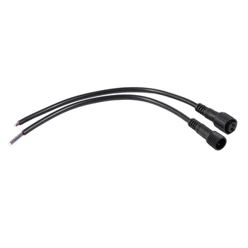 Штекер-розетка 2-контактный светодиодный Водонепроницаемый соединительный кабель черного цвета Изображение