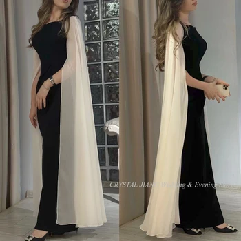 Элегантная Белая накидка с драгоценным камнем, Вечернее платье с длинными рукавами, Сшитое на заказ, Черные вечерние платья в арабском стиле из Дубая Изображение