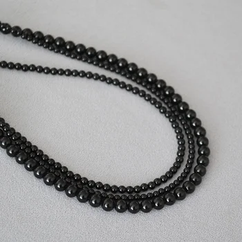 Элегантные бусины из черного агата от Korean Fever, простое и стильное ожерелье-ошейник-цепочка Изображение
