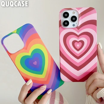 Эстетичный Розовый Жесткий Чехол Rainbow Love Heart Для iPhone 14 Pro Max i Phone 12 13 Роскошный Градиентный Красочный Корейский Противоударный Чехол Изображение